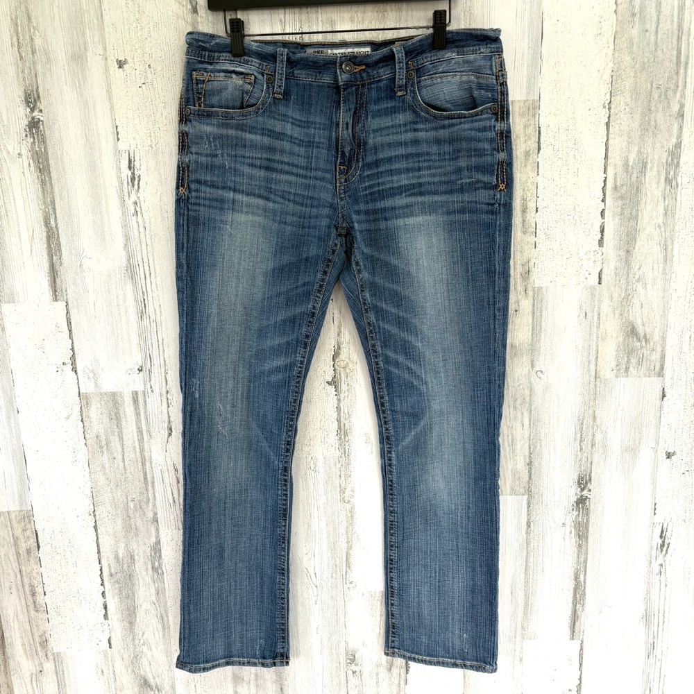 BKE Men’s Carter Straight Leg Blue Distressed Denim Jeans Size 34X31